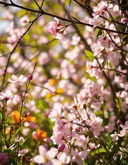 Obraz premium A Lush Spring Garden Bathed in Natural Light with Rich Colors and a Dreamy Atmosphere