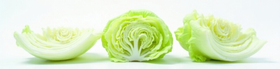 Obraz premium Perfectly formed iceberg lettuce, clean white backdrop , isolated, healthy