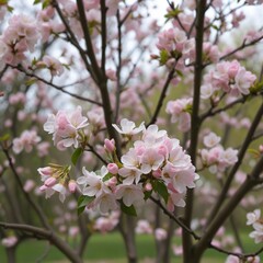 Obraz premium Vibrant Blooms of Spring: A Colorful Display of Pink and White Flowers on Trees