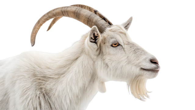Portrait white goat cute goat  isolated transparent background