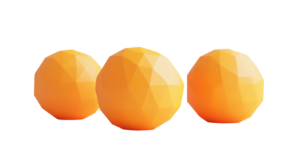 Three geometric orange spheres arranged in a row with a clean background showcasing modern design aesthetics
