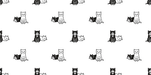 cat seamless pattern sitting sleeping cartoon kitten calico doodle pet gift wrappingpaper tile background repeat wallpaper illustration