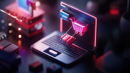 E-commerce innovation virtual shopping cart experience digital workspace 3d visualization modern technology engaging perspective