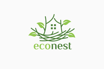 eco nest logo with a simple house on a bird's nest