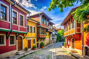 Plovdiv Old Town Streets and Houses from Bulgarian Revival Period