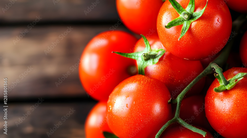 Aufkleber Fresh Ripe Tomatoes Bunched on Rustic Wooden Table Display : Generative AI