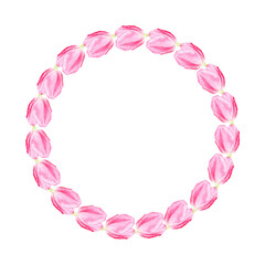 Tulip watercolor wreath isolated on white. Hand painted delicate pink flowers, eco design. High quality clip art perfect for mother's, women's day cards, posters, banners, female products decor and