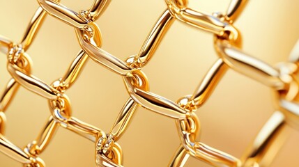 Close-Up View of Gold Chain Links with Shiny Reflective Surface