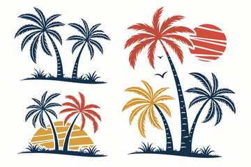 set of Palm tree silhouette vector illustration