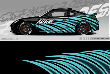 Fototapeta premium car wrap design with black and blue colour. livery car decal. sticker vinyl fullbody. suitable for racing, drift, rally, or daily use
