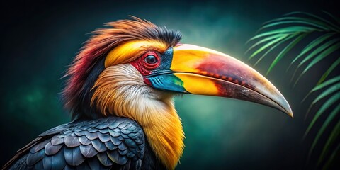 Fototapeta premium Stunning Portrait of the Wreathed Hornbill, a Southeast Asian Forest Jewel