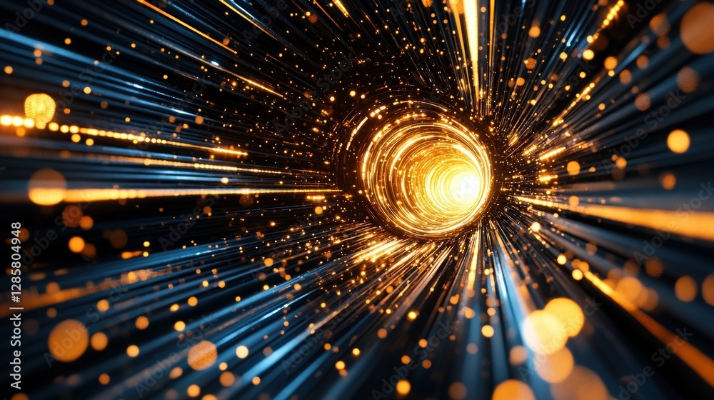 Poster abstract vortex of light and energy with swirling golden particles