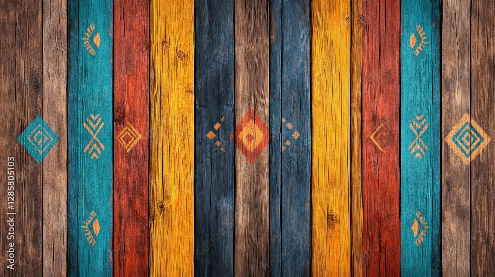 Poster colorful wooden plank background with artistic patterns and textures