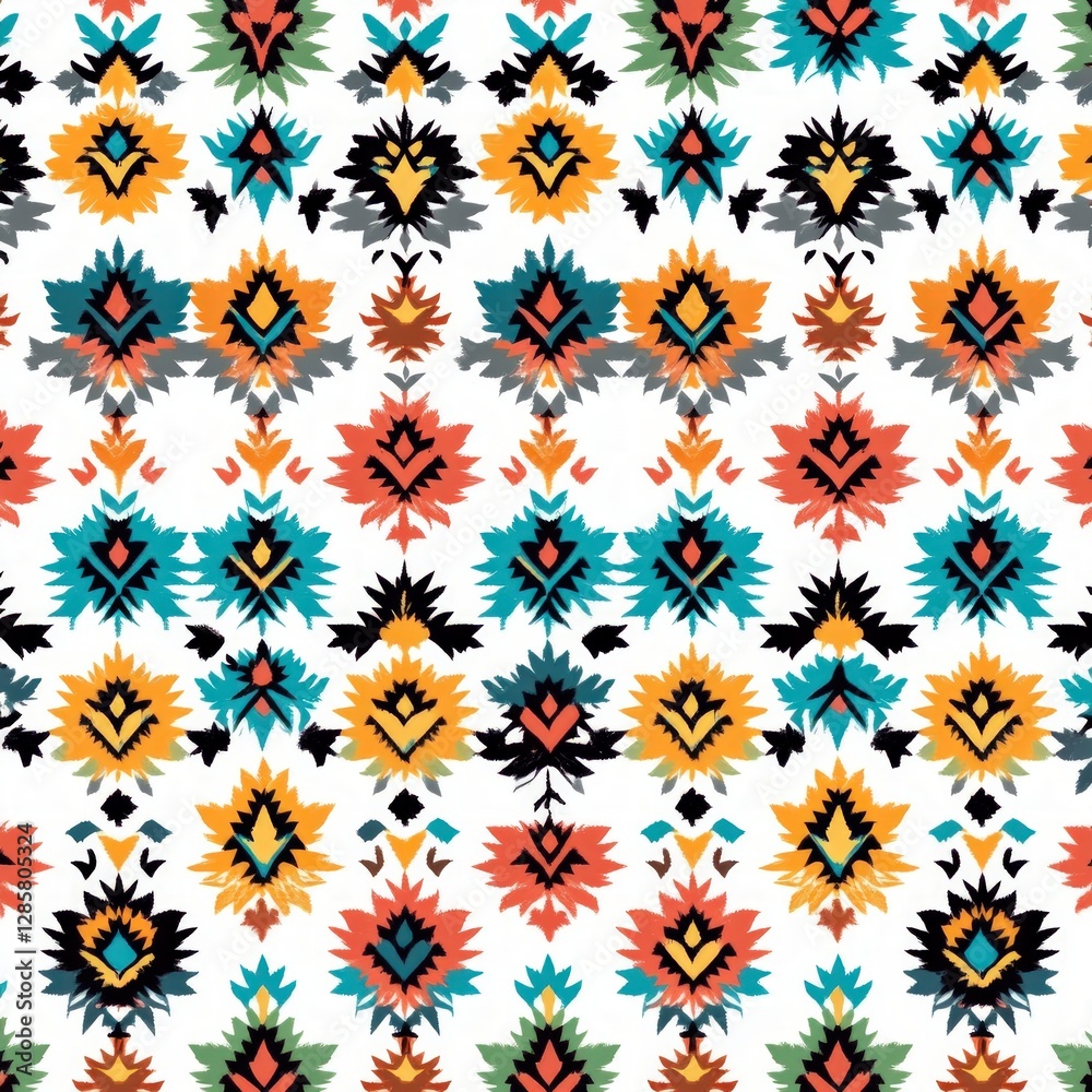 Poster colorful floral pattern with geometric design on white background