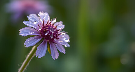 Close-up of a wildflower covered in morning dew background. Nature's delicate beauty captured in detail