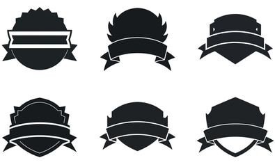 Set of six black and white, vintage-style graphic design elements.
