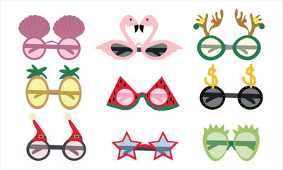 Carnival party masquerade glasses. Funny sunglasses set vector illustration