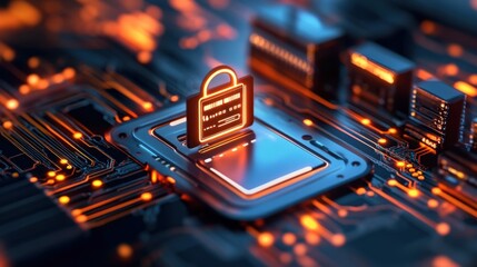 Cybersecurity innovation locking data protection digital circuit digital art futuristic technology close-up view digital security concept