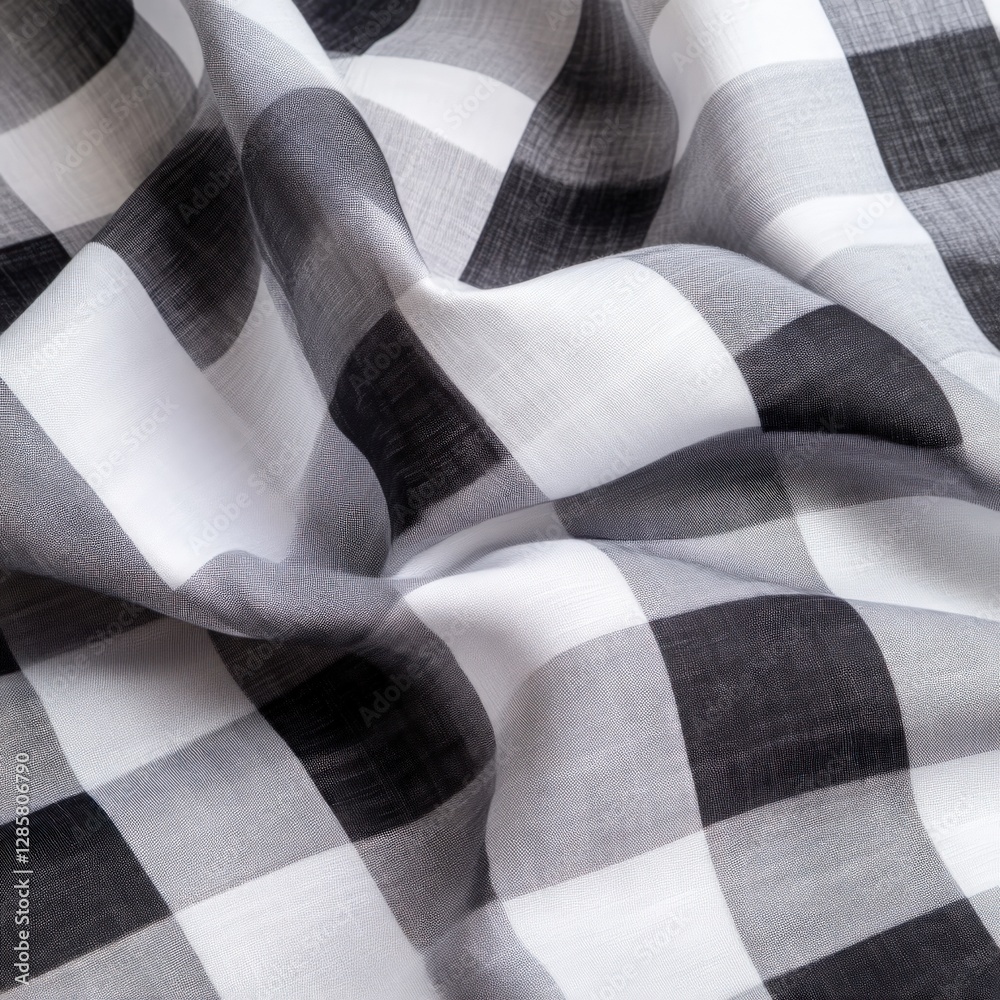 Poster elegant black and white checkered fabric with soft texture and drapery