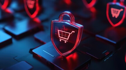 Secure online shopping protecting e-commerce transactions digital marketplace graphic design high-tech environment close-up view cybersecurity concept