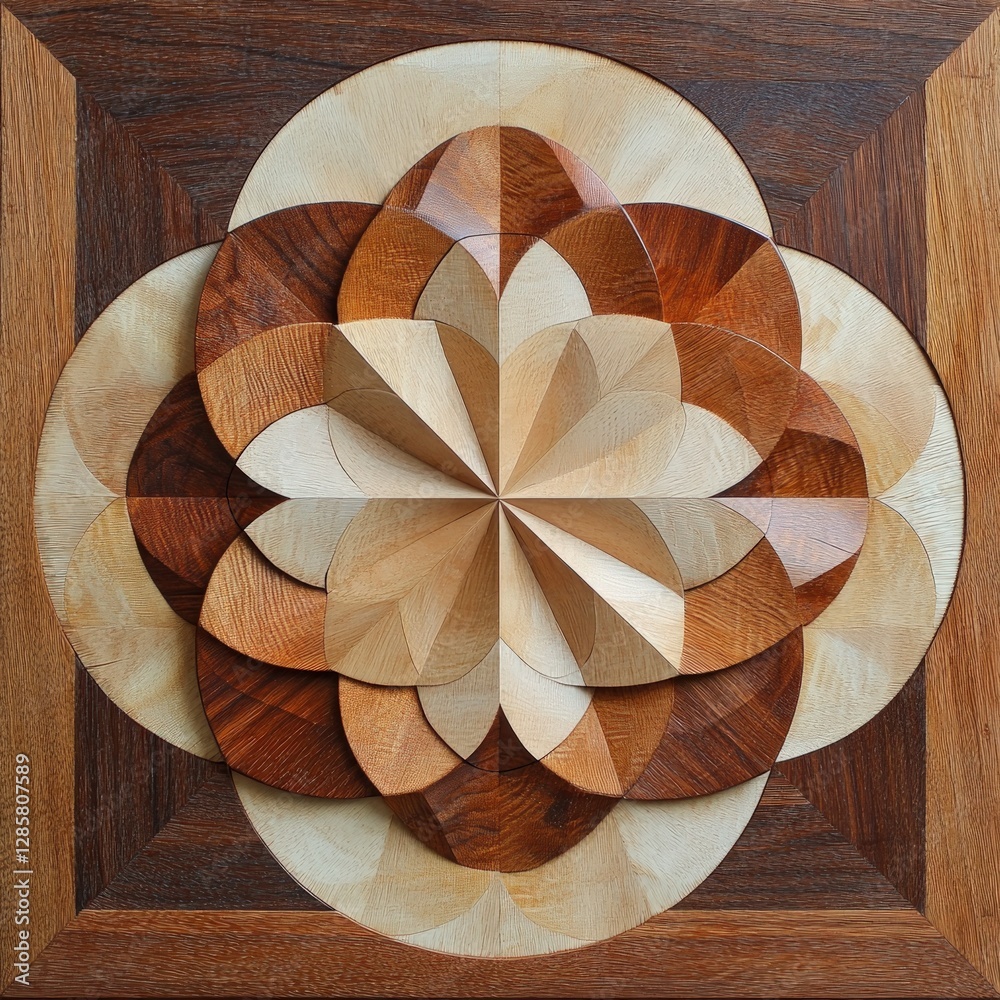 Poster Intricate Wood Art Design with Geometric Patterns and Textures