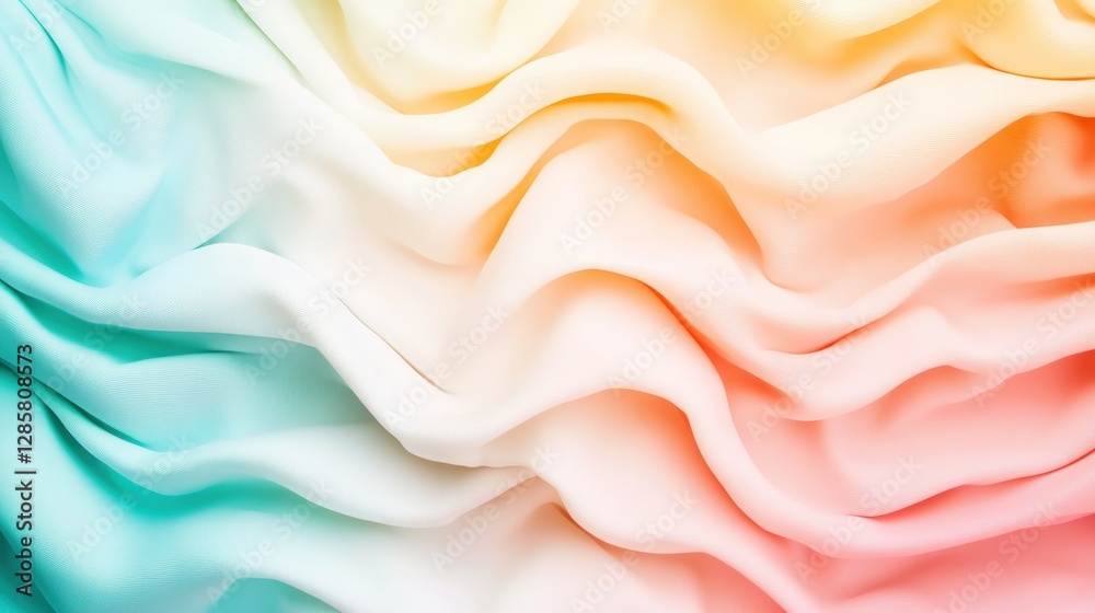 Aufkleber Smooth Gradient Fabric with Flowing Waves in Soft Shades of Color