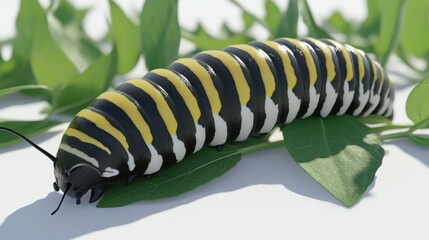Fototapeta premium Monarch Caterpillar on Leaves, Studio Shot