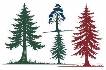 set of Fir tree silhouette vector illustration