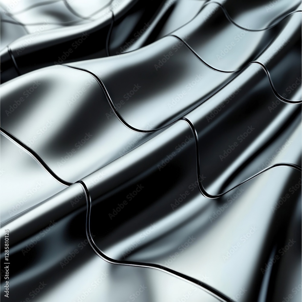 Aufkleber metallic surface with smooth waves and reflections in black tone