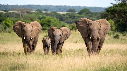 Obraz premium Majestic Herd of Elephants Grazing on the African Savanna : Generative AI