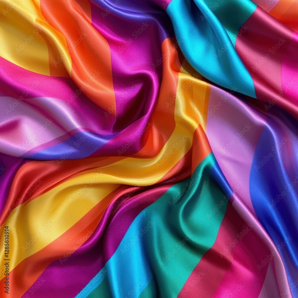 Poster colorful satin fabric with bold stripes and smooth texture