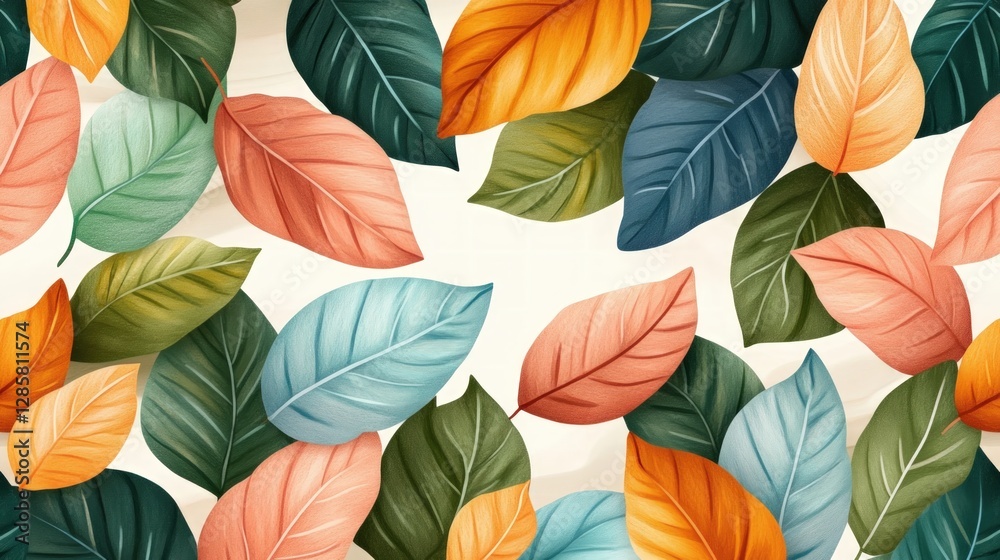 Poster colorful leaves on a soft background for natural aesthetic design