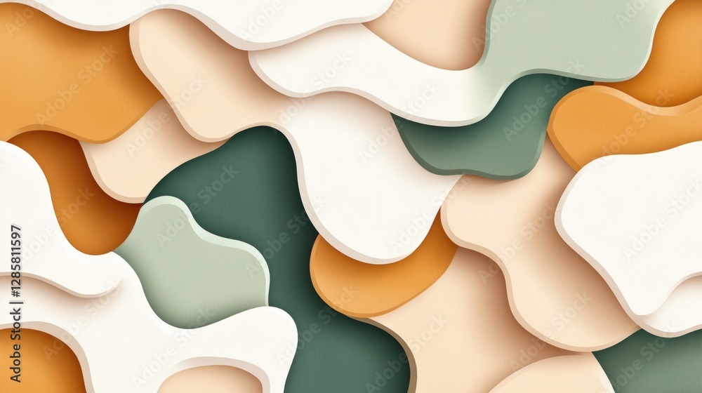 Poster Abstract Layered Shapes in Soft Pastel Colors for Background Design