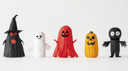 Colorful Halloween decorations featuring ghost and pumpkin figures, perfect for festive celebrations