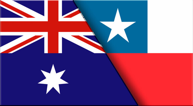 Flags of Australia and Chile. Australian and Chilean National flags on Fabric