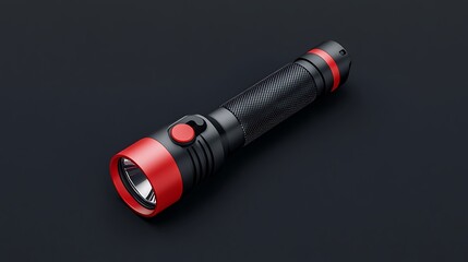 Sleek Red and Black Flashlight: 3D Render on Dark Background AI Generated