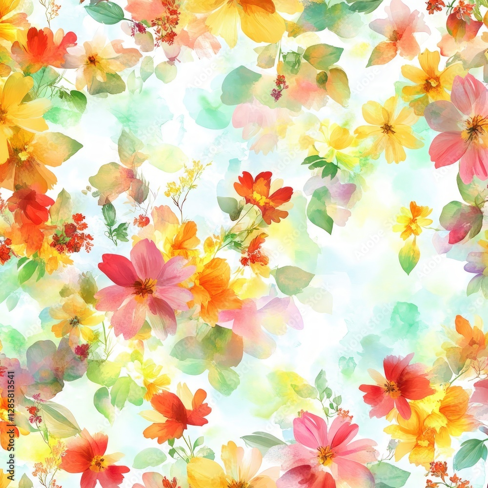 Poster Vibrant Floral Pattern with Colorful Flowers and Soft Background
