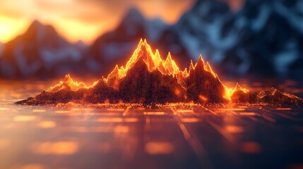 Glowing Business Growth Trend Mountain Graph on Minimalist White Background