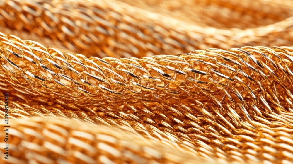Poster Golden Metallic Fabric with Intricate Weave Texture in Close-Up