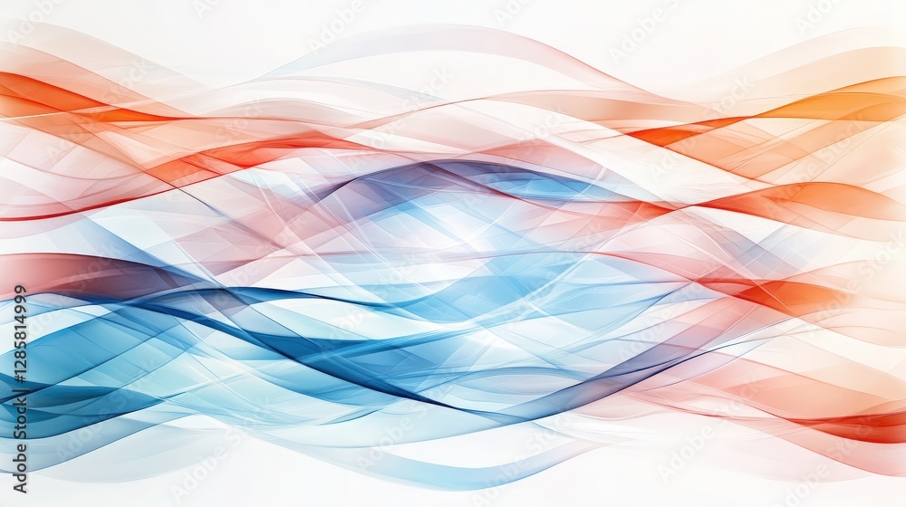 Poster Abstract Wavy Lines in Blue and Red Shades on Soft Background