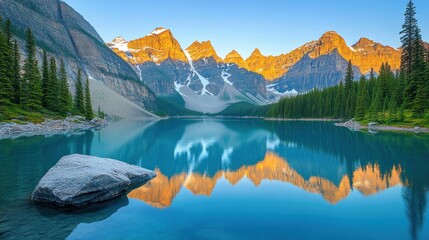 Mountain lake sunrise reflection, Banff National Park, Canada
