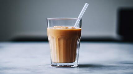 Creamy protein smoothie made with Greek yogurt, peanut butter, and banana for a nutritious boost