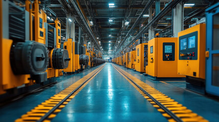 Obraz premium A deep subterranean factory producing high-tech machinery in a fully controlled environment