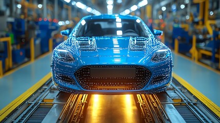 Real-time digital monitoring of a futuristic auto assembly line