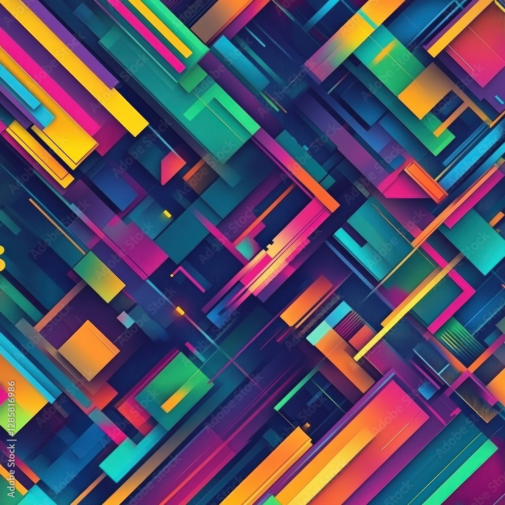 Poster Vibrant Abstract Geometric Background with Colorful Shapes and Lines