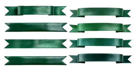 Green Ribbons in Various Textures and Shapes for Creative Designs, isolated on transparent background