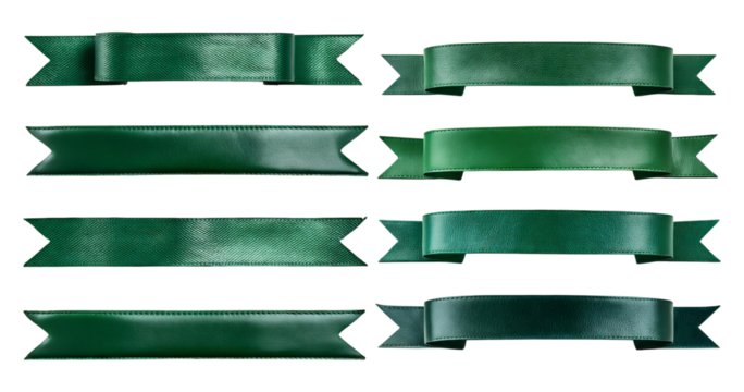Green Ribbons in Various Textures and Shapes for Creative Designs, isolated on transparent background
