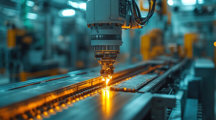 A futuristic AI-driven factory adjusting production schedules based on global demand trends