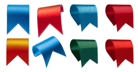 Colorful Satin Ribbons in Red, Blue, Green, and Yellow for Decorations, isolated on transparent background
