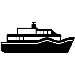 Barge Silhouette Vector Icon White Background.